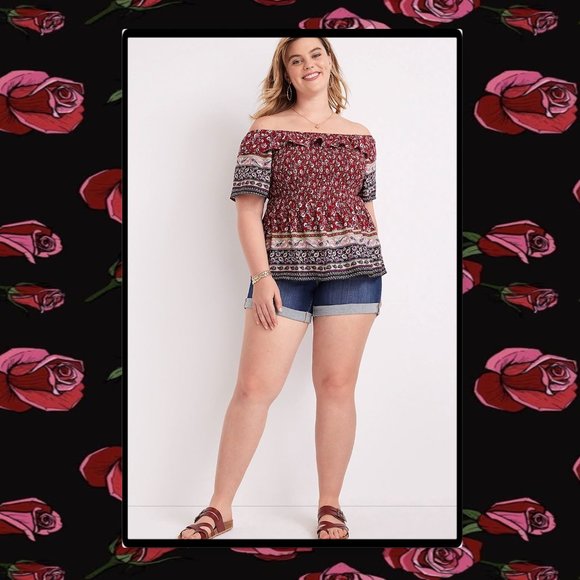 Maurice's Plus Size Mixed Print Off the Shoulder Top 2X - Picture 4 of 11